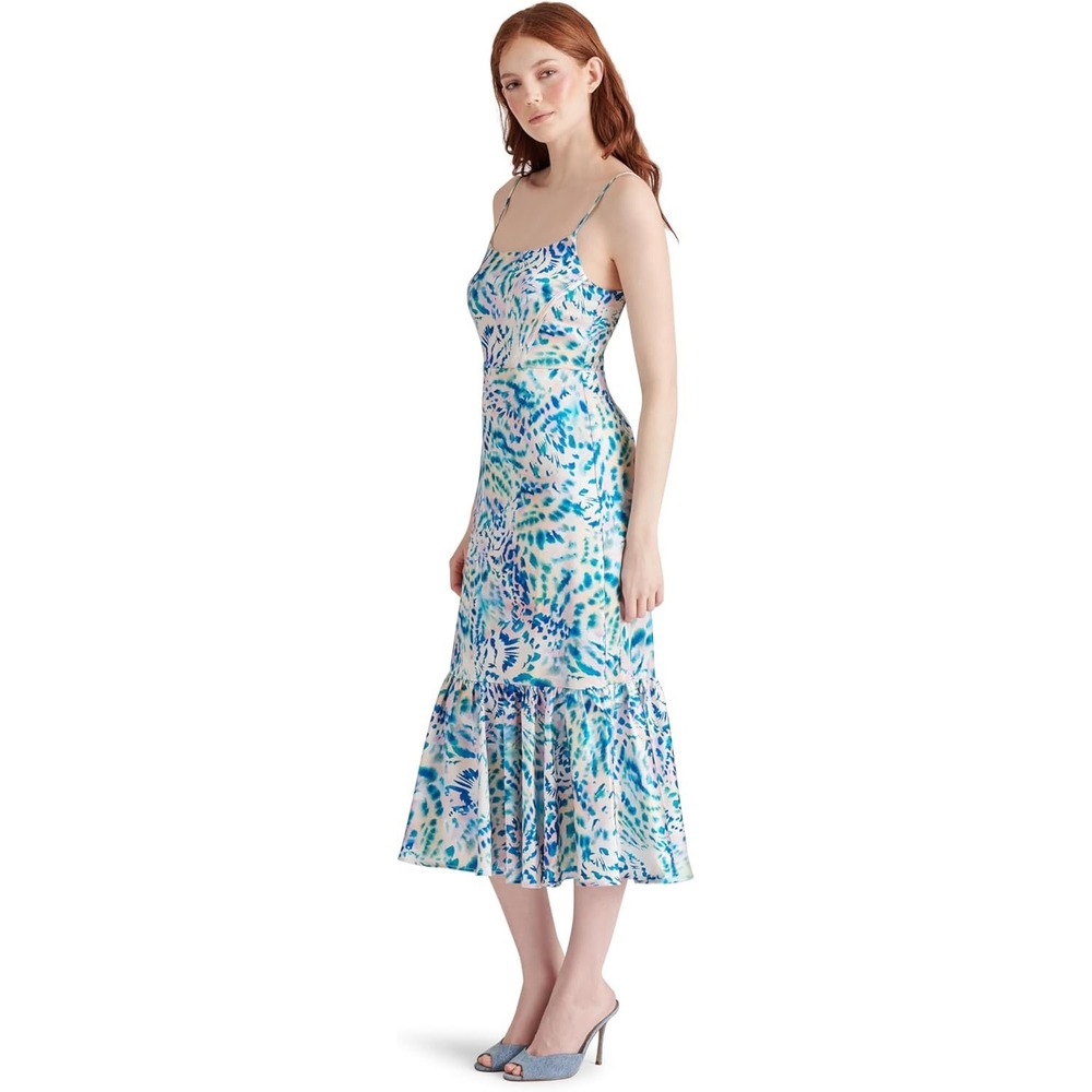 Steve Madden Blue Pink Tie Dye Animal Print Midi Dress‎ Womens Size 2 NEW